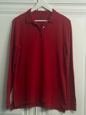 Lands' End Size Medium Tall Women's Long-Sleeve Interlock Polo Shirt in Red